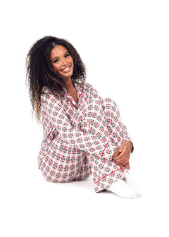 Women's Button Up Pant Set - Tree Plaid