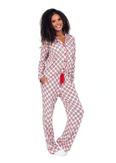 Women's Button Up Pant Set - Tree Plaid