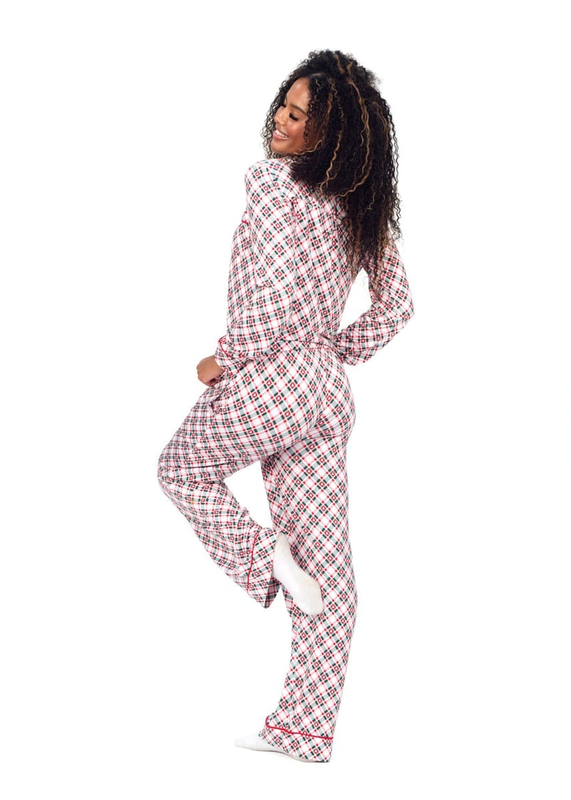 Women's Button Up Pant Set - Tree Plaid