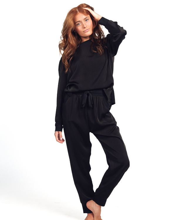 Women's Satin Pullover Set - Black