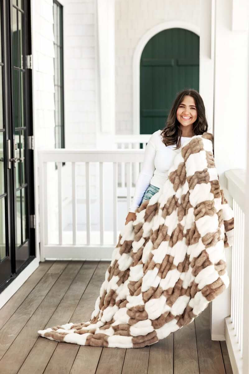 Hugs Check Hunter Brown Plush Blanket