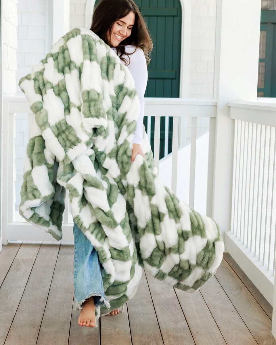 Hugs Check Ivey Sage Plush Blanket