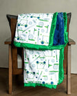 Minky Couture Tee-Time Blanket featuring a golf-themed print on a soft blue background, plush and cozy.