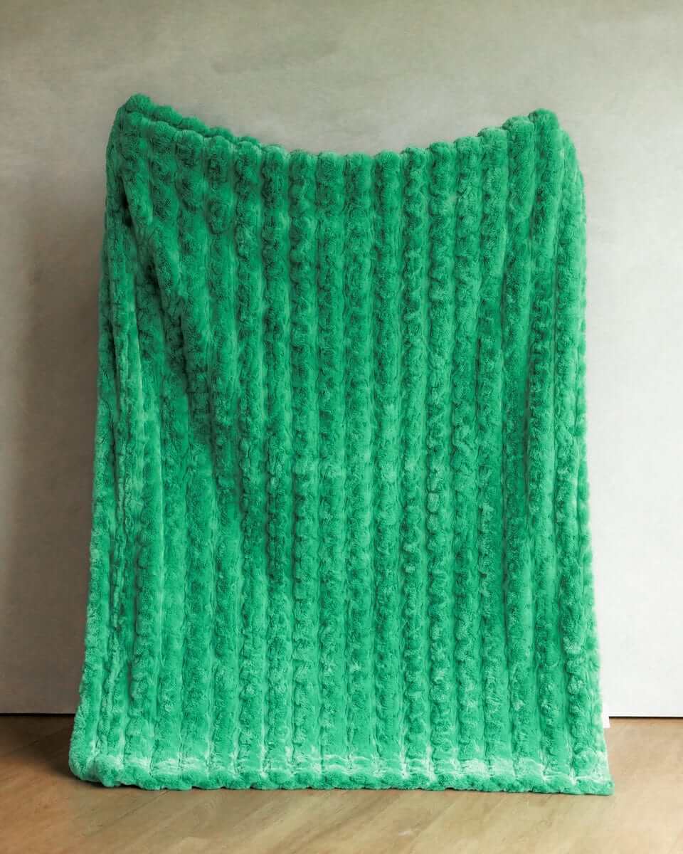 Minky Couture Ultra Sorbet Kelly Green weighted blanket showcasing its rich color and soft texture.