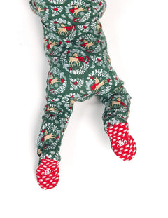 Snug-Fitting Infant Zippered Footie - Green Reindeer