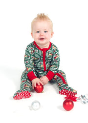 Snug-Fitting Infant Zippered Footie - Green Reindeer