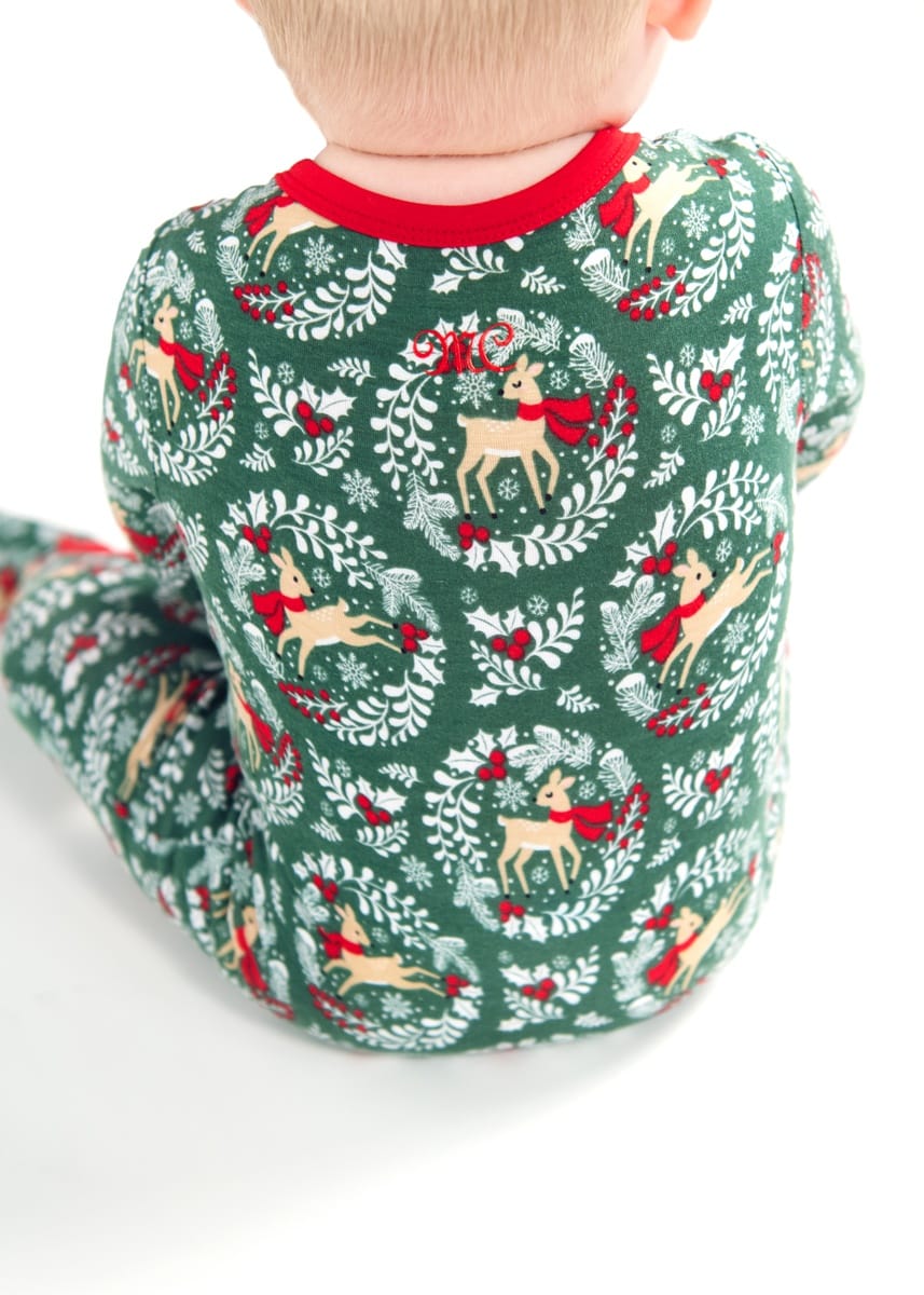 Snug-Fitting Infant Zippered Footie - Green Reindeer