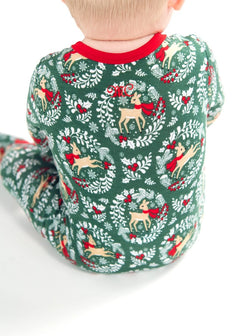 Snug-Fitting Infant Zippered Footie - Green Reindeer