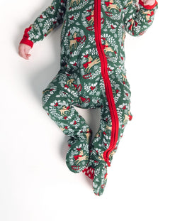 Snug-Fitting Infant Zippered Footie - Green Reindeer