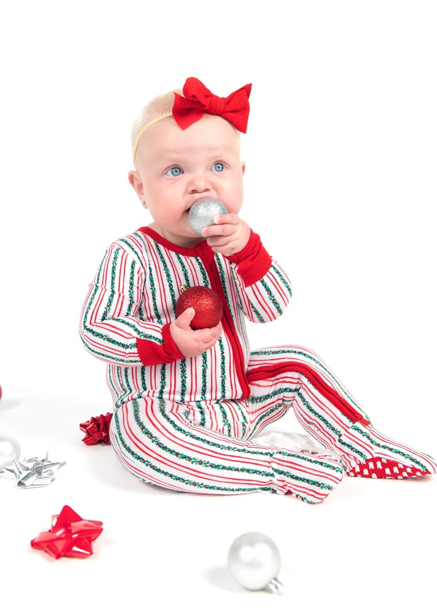 Snug-Fitting Infant Zippered Footie - Holly Stripe