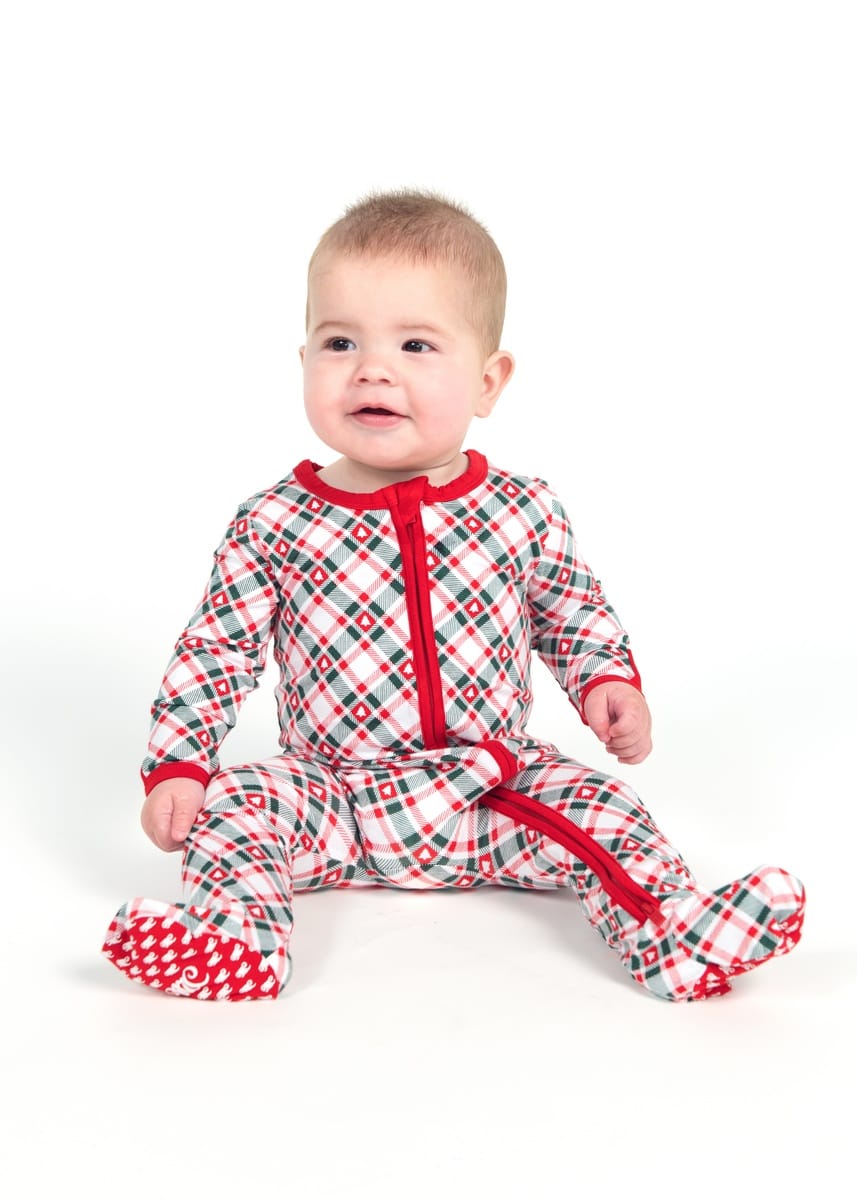 Snug-Fitting Infant Zippered Footie - Tree Plaid