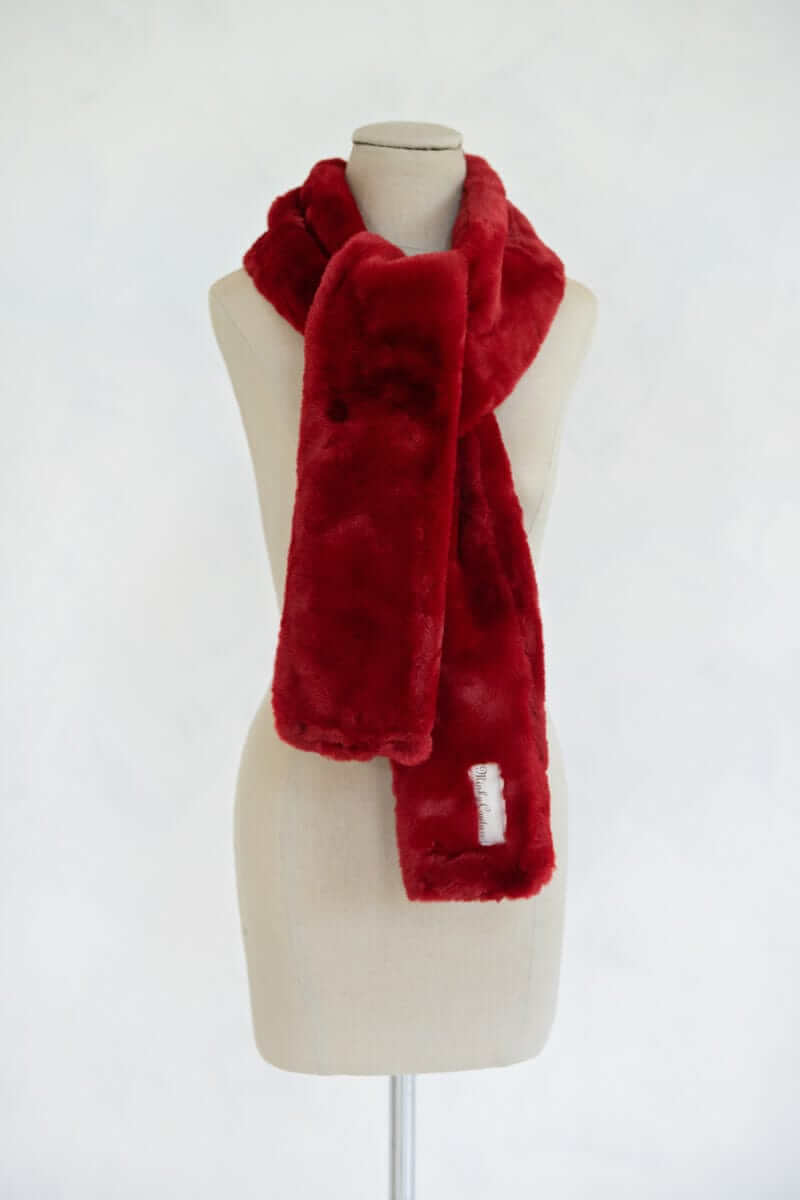 Lush Scarf in crimson color, soft and cozy plush scarf perfect for winter styling.