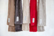 Minky Couture Sorbet Scarf in various colors including Almond Croissant, Tranquil Dove, Charcoal, Red, and Chocolate.