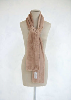 Sorbet Scarf in chocolate color displayed elegantly on mannequin, showcasing its smooth texture and versatility.