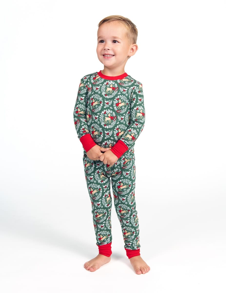 Snug-Fitting Toddler Matching Set - Green Reindeer