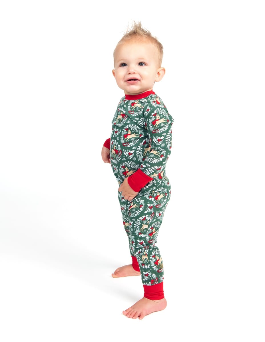 Snug-Fitting Toddler Matching Set - Green Reindeer