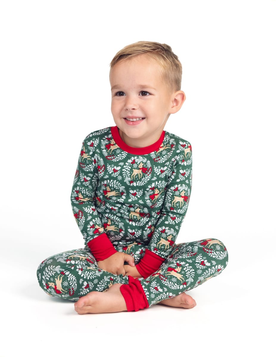 Snug-Fitting Toddler Matching Set - Green Reindeer