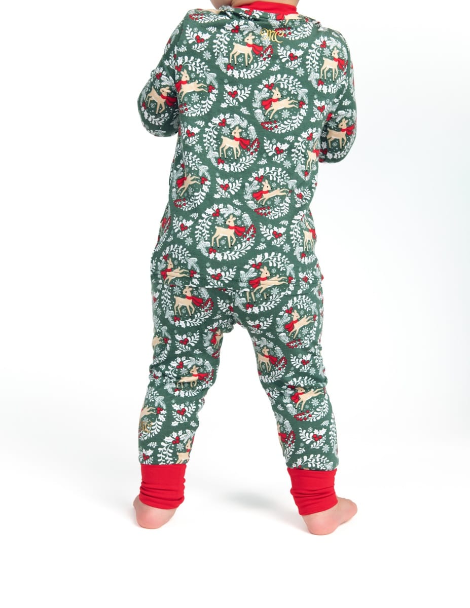Snug-Fitting Toddler Matching Set - Green Reindeer
