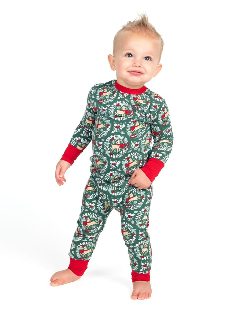 Snug-Fitting Toddler Matching Set - Green Reindeer