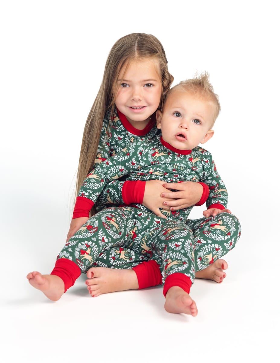 Snug-Fitting Toddler Matching Set - Green Reindeer