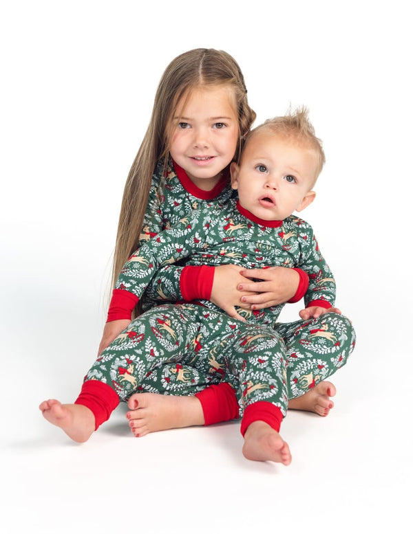 Snug-Fitting Toddler Matching Set - Green Reindeer
