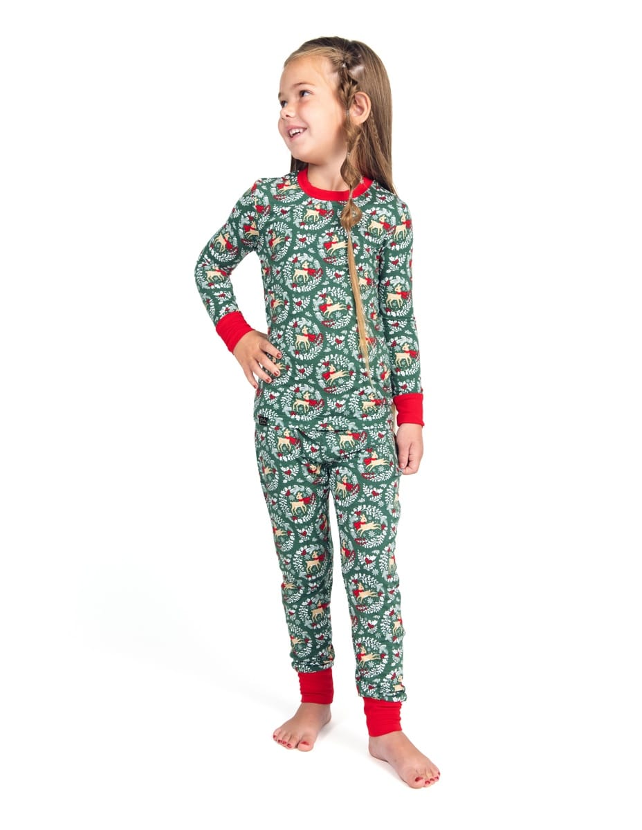 Snug-Fitting Toddler Matching Set - Green Reindeer