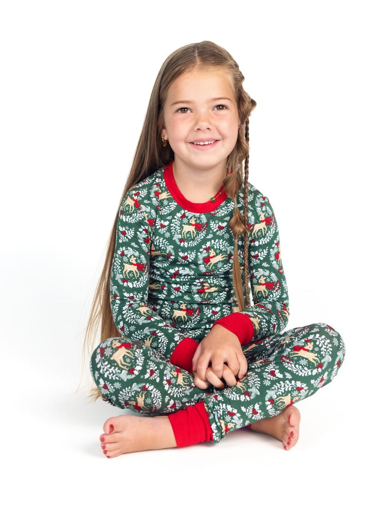 Snug-Fitting Toddler Matching Set - Green Reindeer