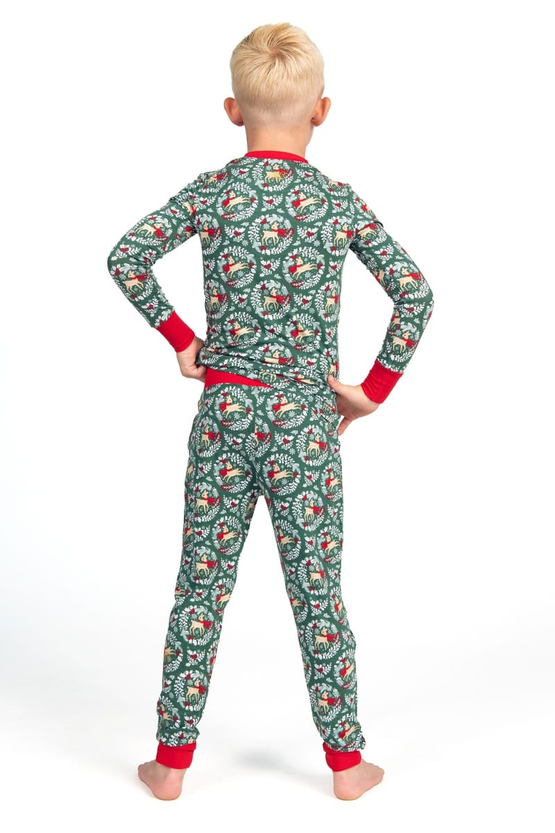 Snug-Fitting Tween Matching Set - Green Reindeer