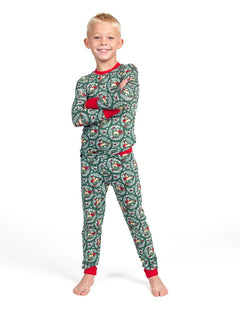 Snug-Fitting Tween Matching Set - Green Reindeer