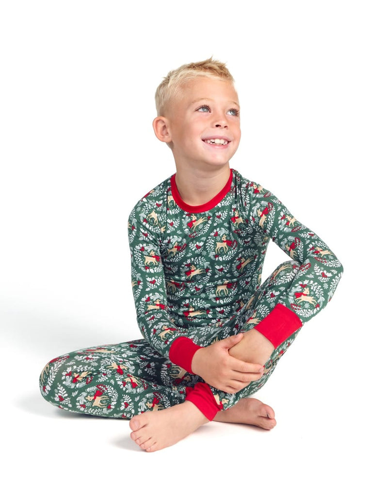 Snug-Fitting Tween Matching Set - Green Reindeer