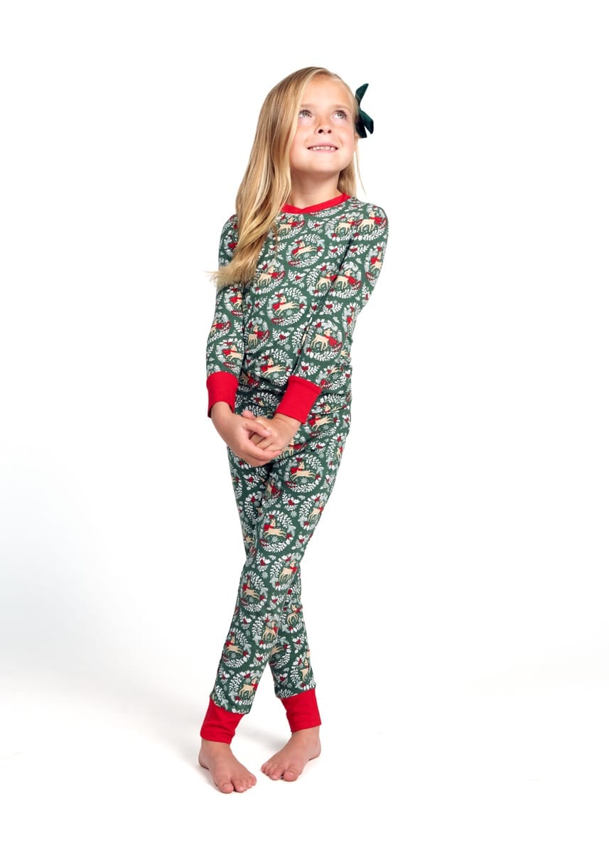 Snug-Fitting Tween Matching Set - Green Reindeer