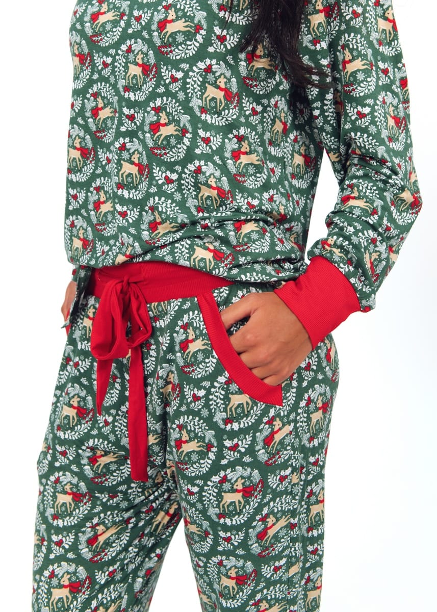 Women's Bamboo Pullover Set - Green Reindeer