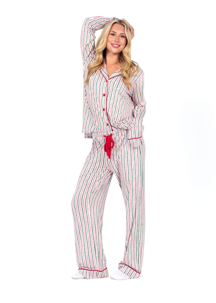 Women's Button Up Pant Set - Holly Stripe