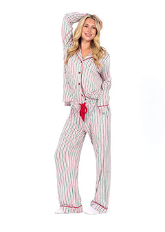 Women's Button Up Pant Set - Holly Stripe