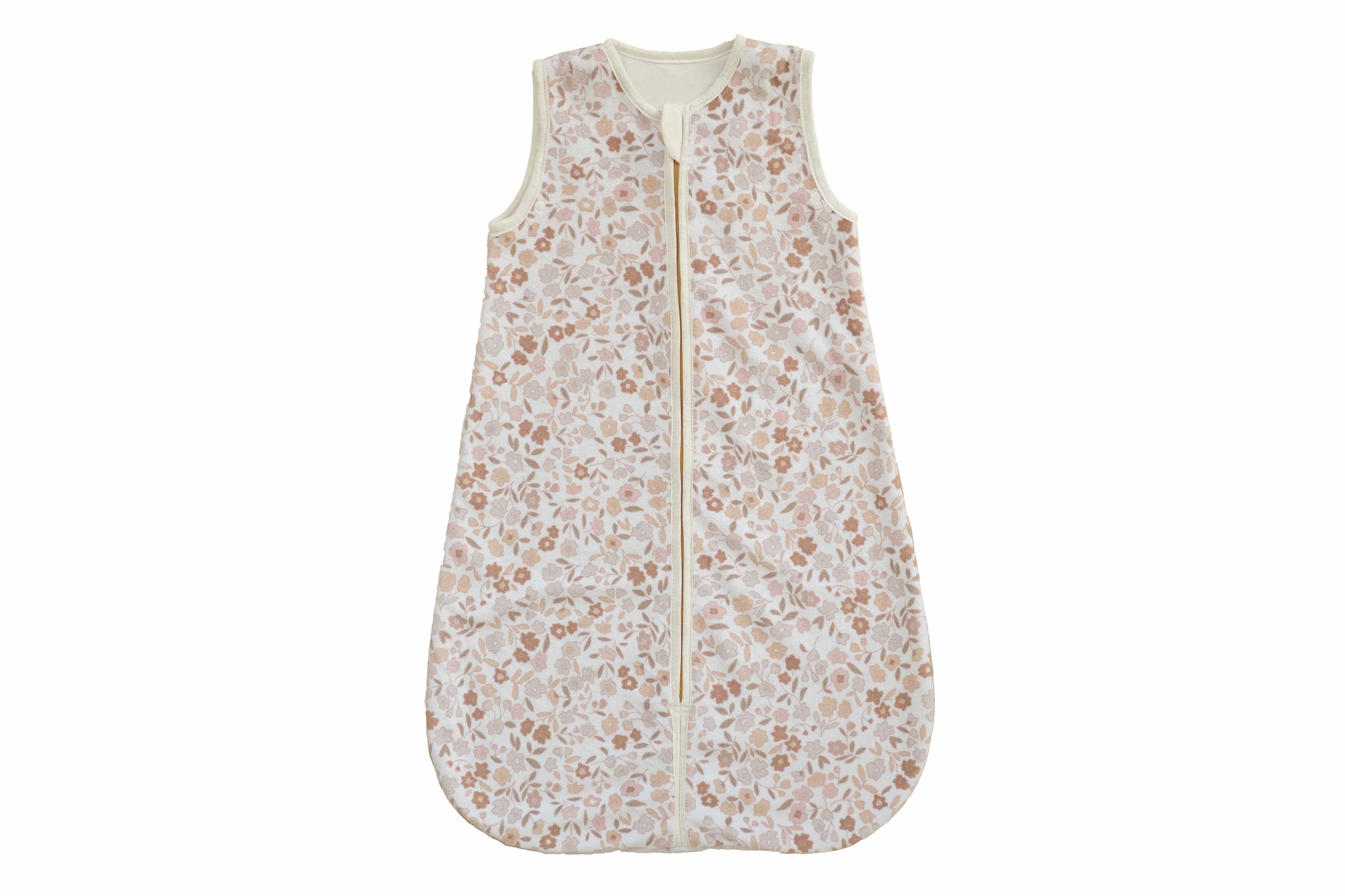 Dainty Floral Wearable Minky Blanket featuring soft pink and blue flowers with a gold zipper.
