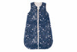 Navy Stars and Moons Wearable Minky Blanket featuring small stars and moons on a navy background.