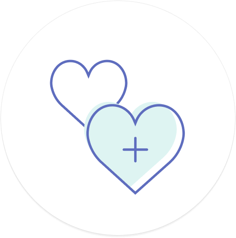 Graphic of two hearts representing the Add On Donation feature for MINKY COUTURE.