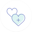 Graphic of two hearts representing the Add On Donation feature for MINKY COUTURE.