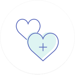 Graphic of two hearts representing the Add On Donation feature for MINKY COUTURE.