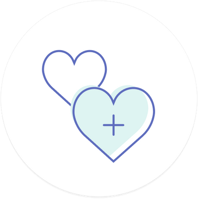 Graphic of two hearts representing the Add On Donation feature for MINKY COUTURE.