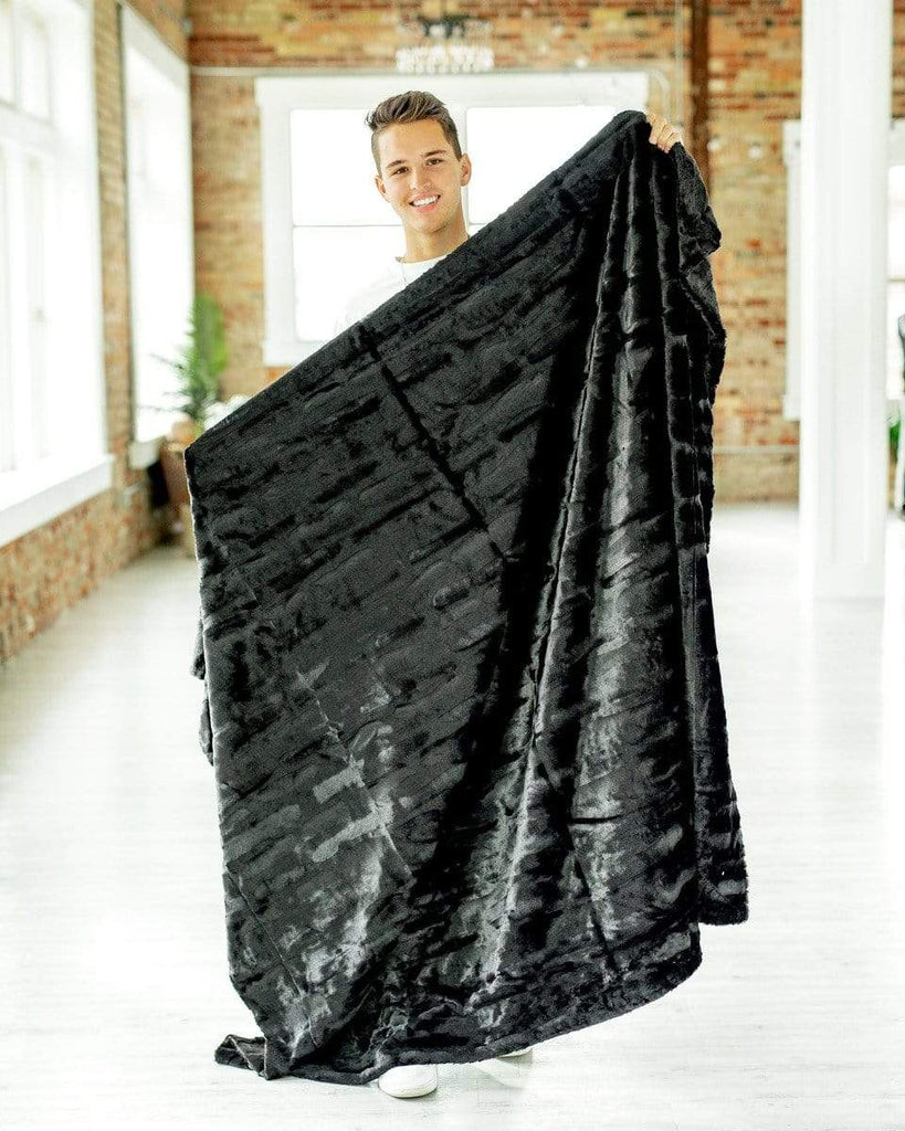 MEG ORIGINAL Minky Dot Baby Blanket - 30x30 Inch, Ultra Soft Black Chenille, Machine Washable
